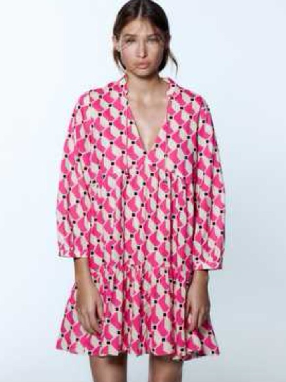 ZARA whimsical Geometric Print Tiered Bohemian Festival Casual Mini Dress XXL